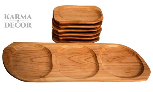 Set platouri pentru servit din lemn-6+1