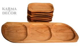 Set platouri pentru servit din lemn-6+1
